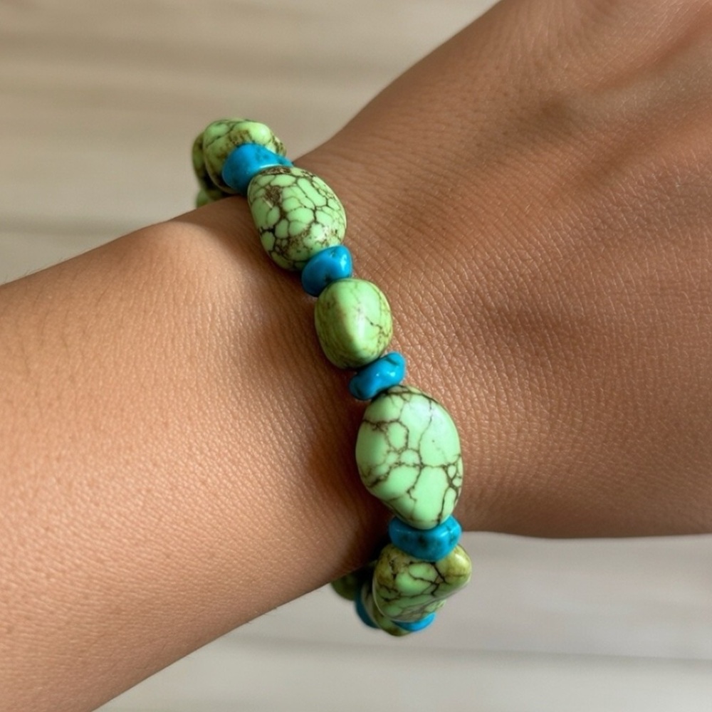 Green Howlite and Blue Turquoise Stretch Bracelet